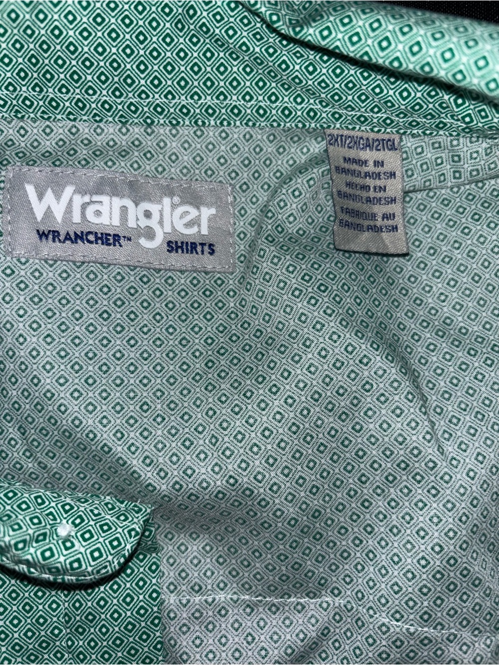 Wrangler Wrancher 2XT Big & Tall Green Geometric Short Sleeve Cotton Shirt